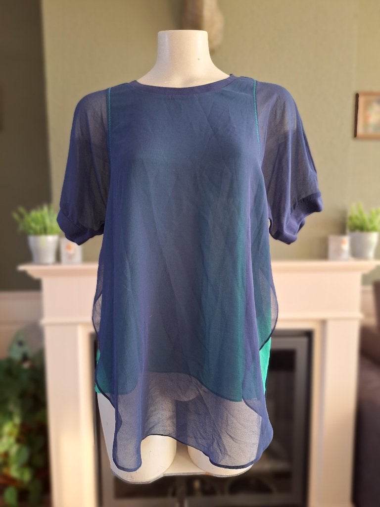 Blauw groen Cop Copine top shirt 2 in 1 look 40 M, Maat 38/40 (M), Cop Copine, Zo goed als nieuw, Korte mouw