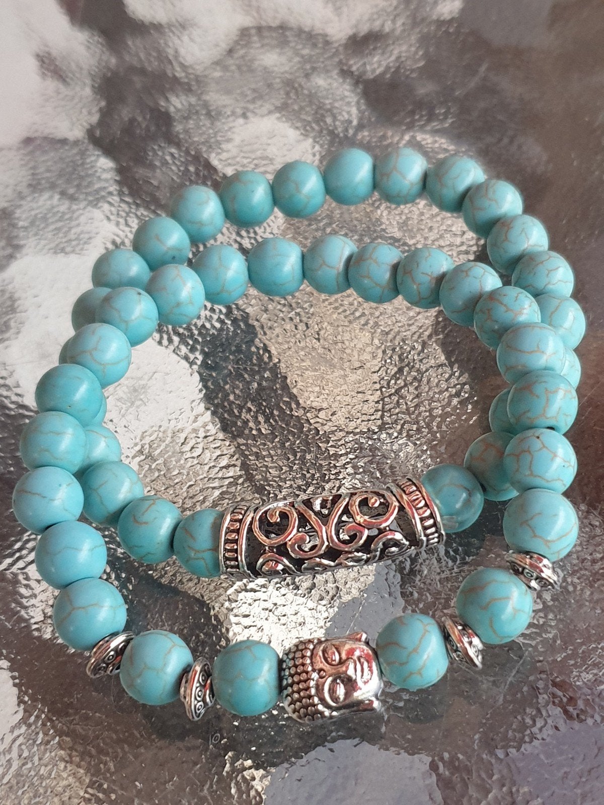 Armbandenset Buddha turquoise, Ophalen of Verzenden, Nieuw, Blauw, Met bedels of kralen