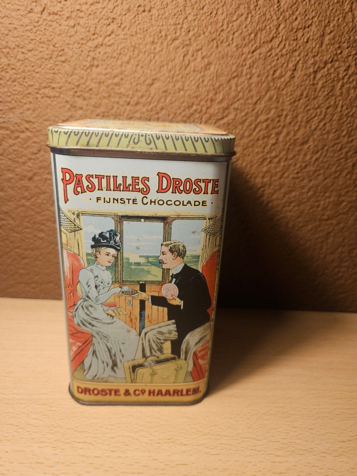 Vintage droste cacao blik uit Haarlem.Mooie decoratie, Ophalen of Verzenden, Gebruikt, Overige, Droste