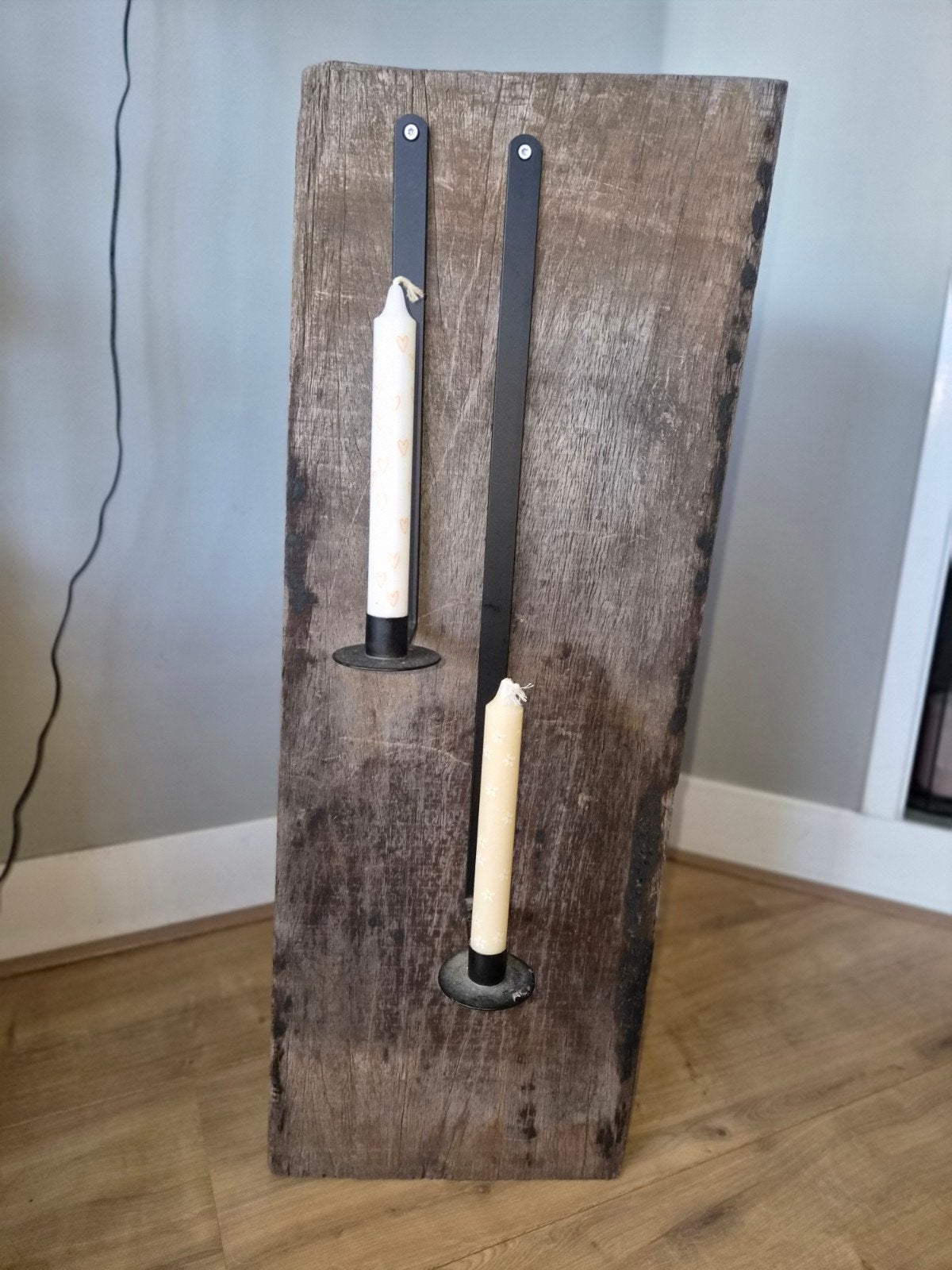 Robuuste houten meerpaal met kandelaars, Huis en Inrichting, Ophalen, Gebruikt, Bruin, Kandelaar