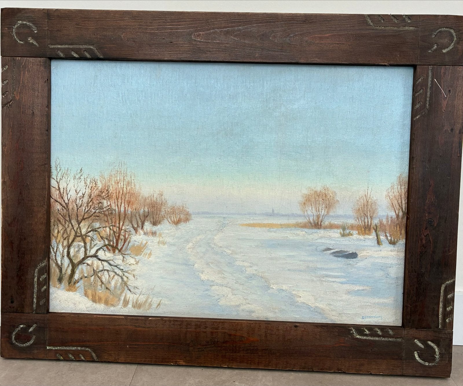 Wintertje van Dirk Smorenberg., Doek, Realistisch, Ophalen of Verzenden, Landschap