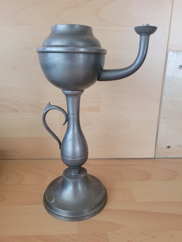Vintage tinnen kandelaar met klassieke uitstraling, Ophalen of Verzenden