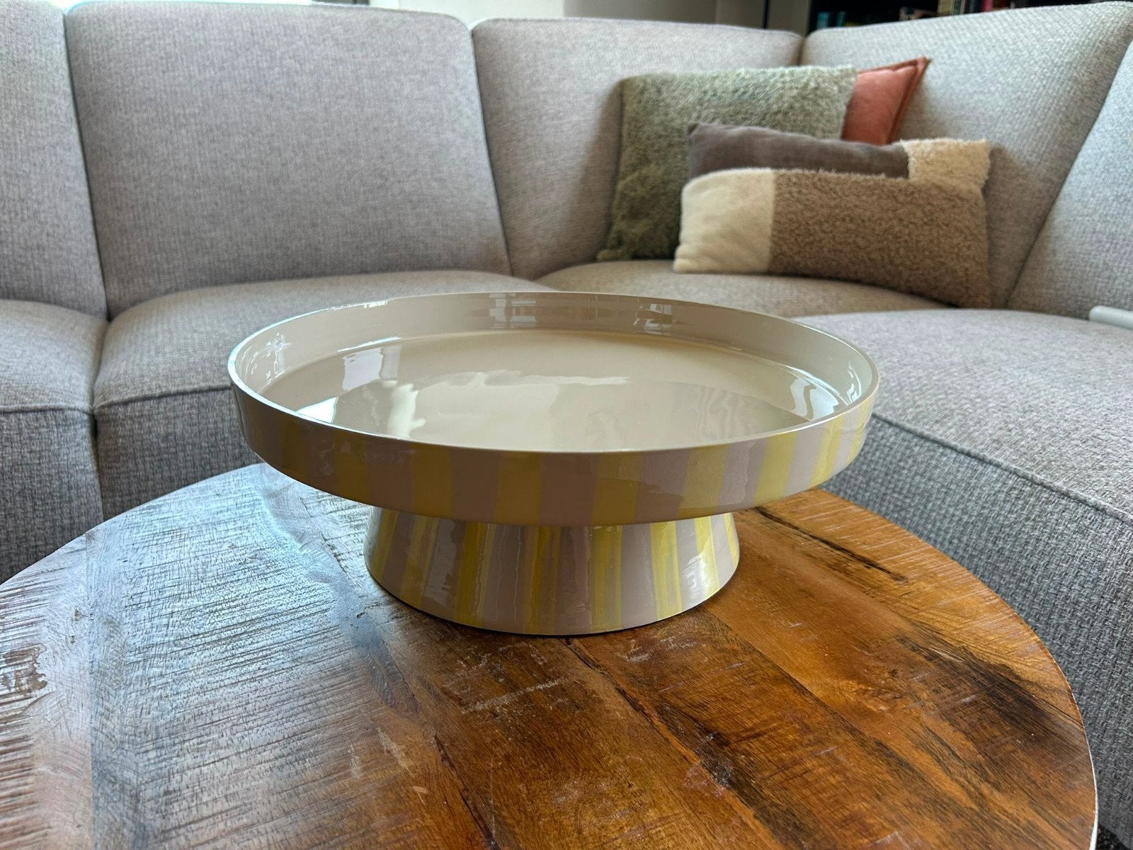 Serveerschaal popcorn beige, Ophalen, Op voet, Schaal, Rond