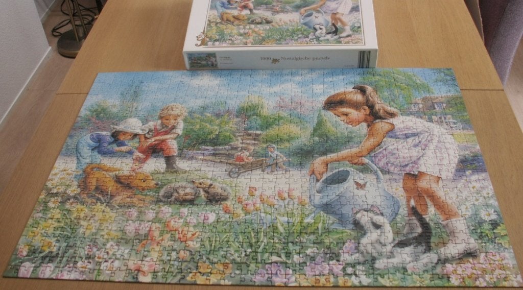 Puzzel 1000 stukjes Nostalgische puzzel Tuinidylle, Ophalen of Verzenden, 500 t/m 1500 stukjes, Zo goed als nieuw