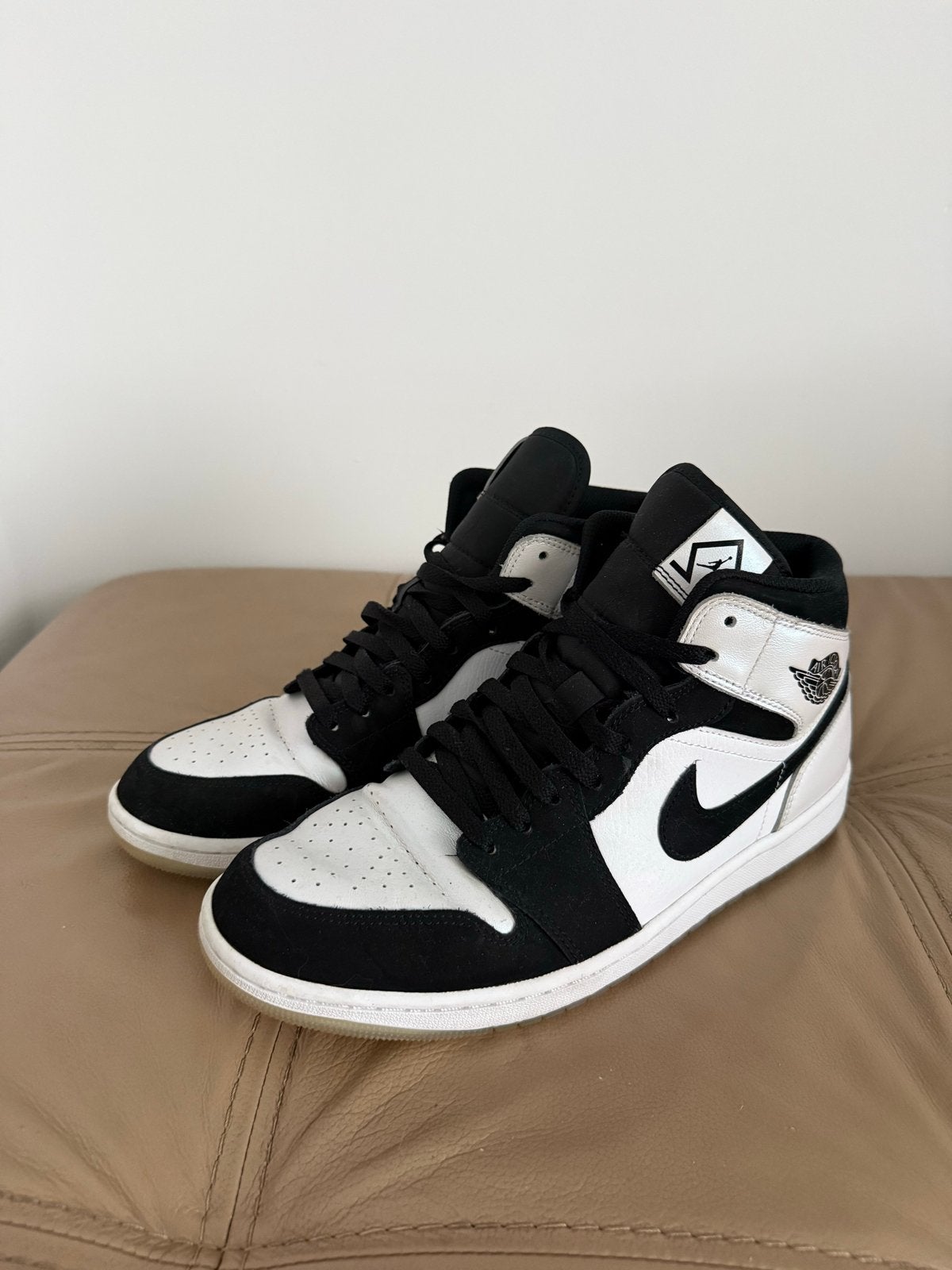 Nike Air Jordan 1 Mid Panda - Maat 45, Ophalen, Gedragen, Zwart, Sneakers of Gympen