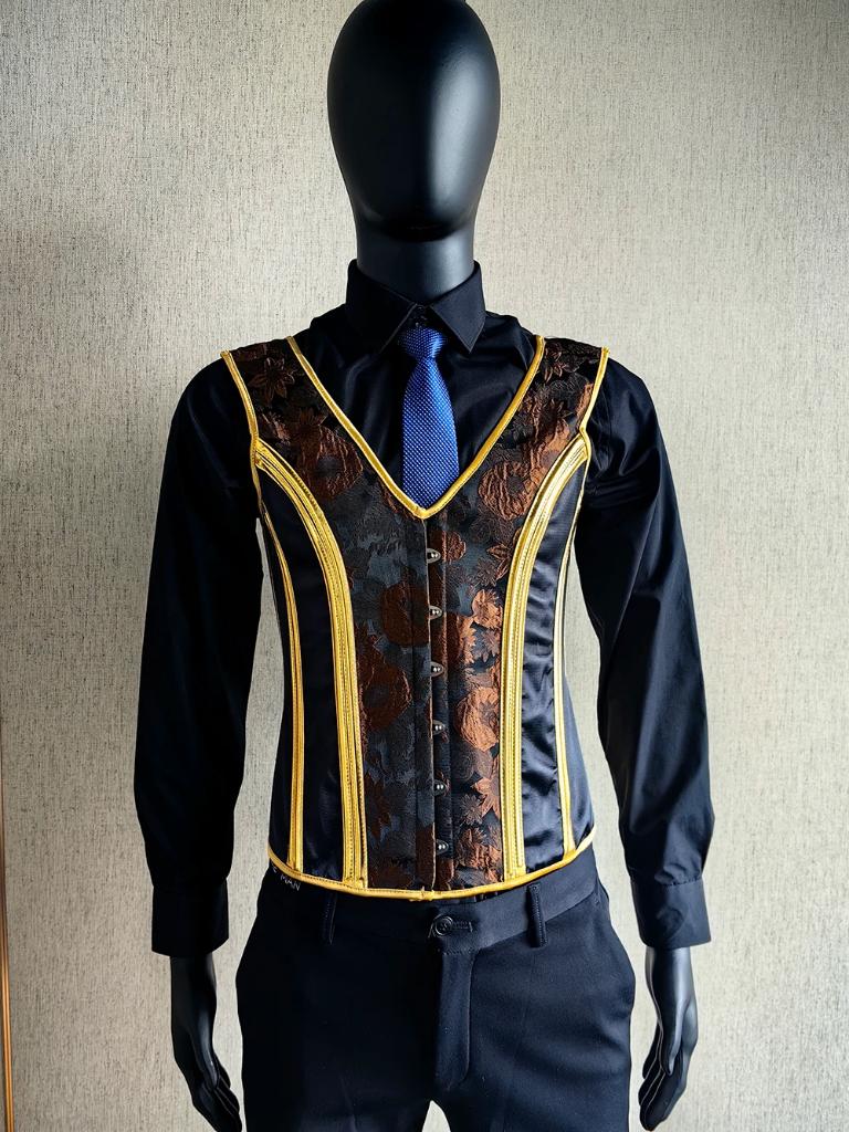 Heren bruin goud middeleeuws korset steampunk gothic, Verzenden, Nieuw, Bovenkleding
