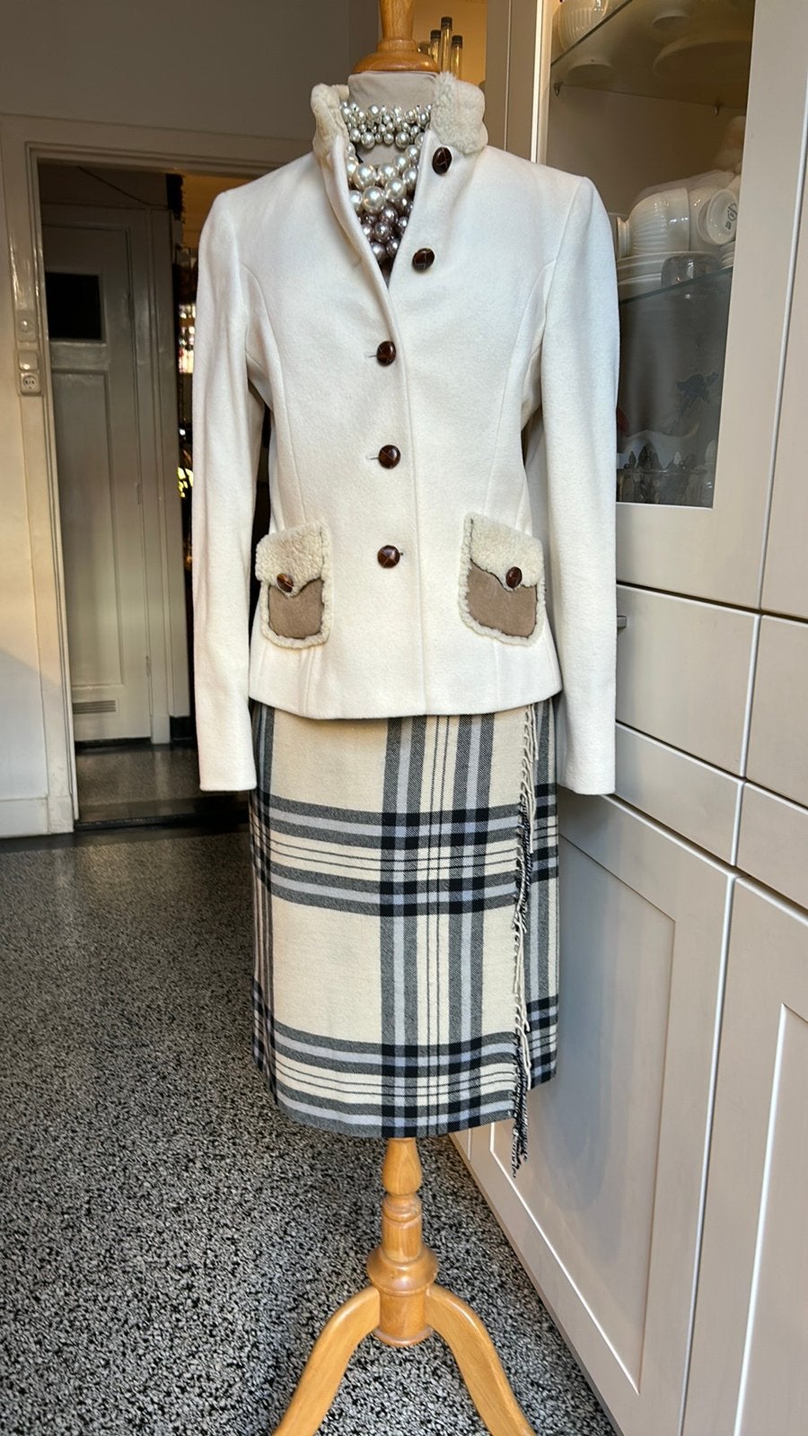 PAUW ruiten rok 100% wol in roomwit mt1=36 nieuwstaat, Kleding | Dames, Wit, Ophalen of Verzenden, Zo goed als nieuw, Knielengte