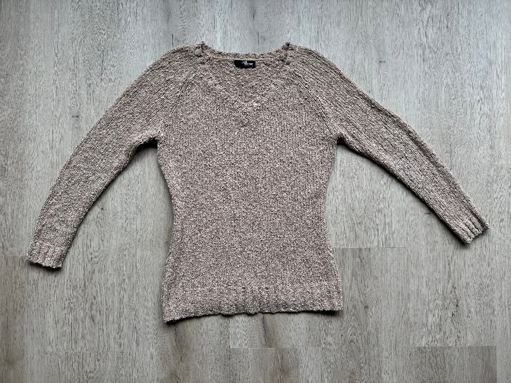 Jane Norman - gebreide trui - V neck - beige - mt L, Ophalen of Verzenden, Zo goed als nieuw, Maat 38/40 (M), Beige