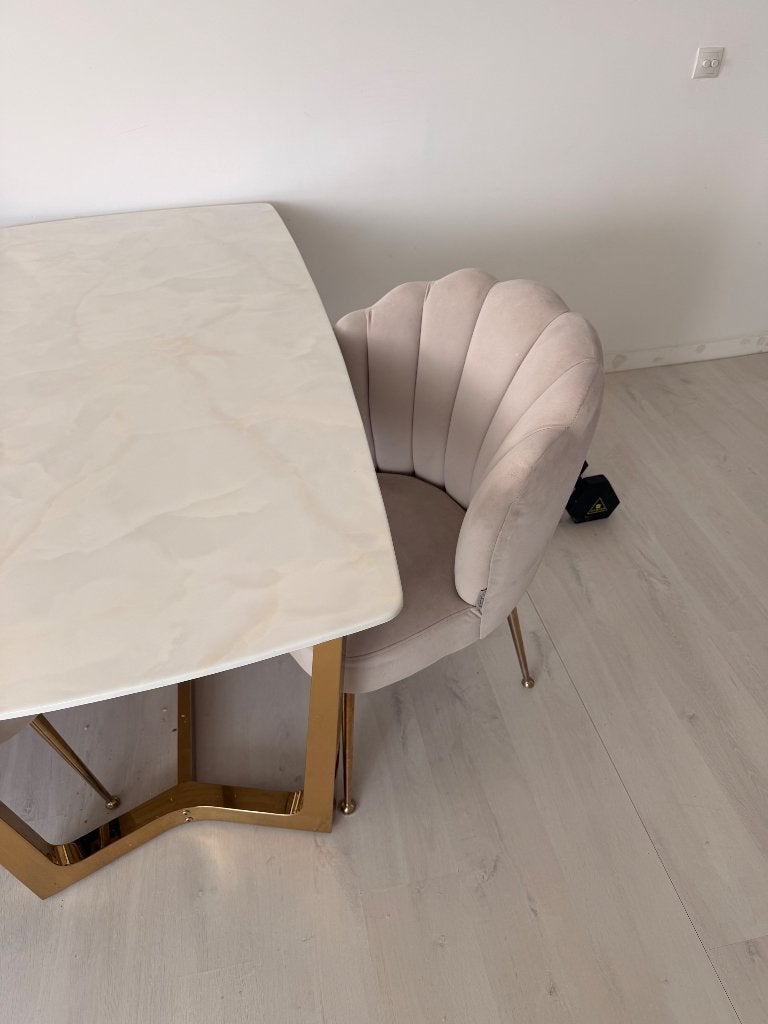 4 Richmond eetkamerstoelen in beige fluweel met gouden poten, Ophalen, Overige kleuren, Modern, Luxe, Glamour, Art Deco, Richmond, Eichholtz, Erickuster