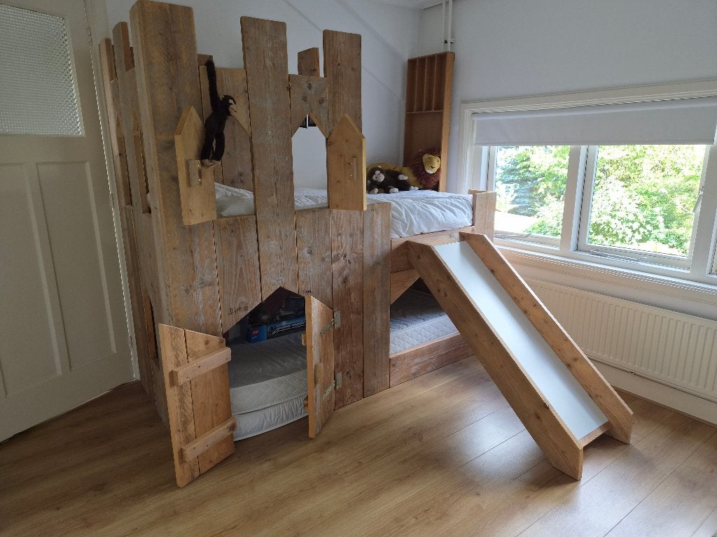 Steigerhouten stapelbed kasteelbed, Ophalen, Gebruikt, Stapelbed