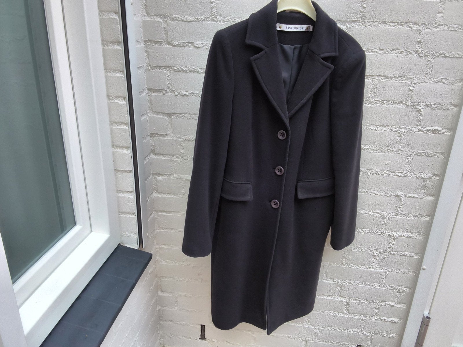 D.blauwe lange wollen Easy Comfort jas mt 40/42 goede staat, Maat 38/40 (M), Blauw, Ophalen of Verzenden, Zo goed als nieuw