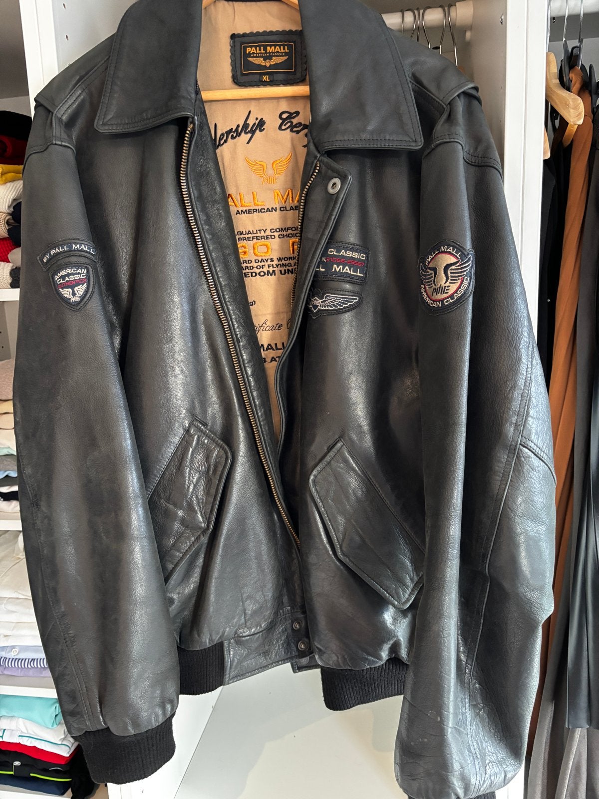 Pall Mall American Classic Leren Jas Heren XL Zwart, Kleding | Heren, Ophalen, Zo goed als nieuw, Maat 56/58 (XL), Zwart