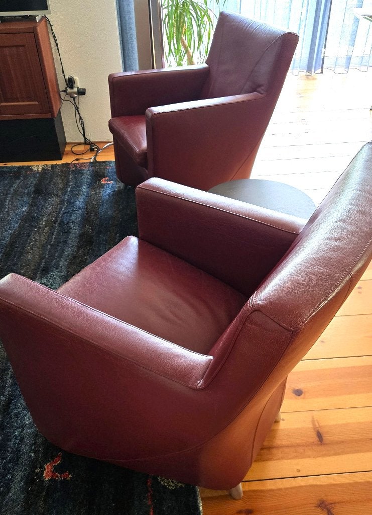 Twee Leolux Dolcinea fauteuils rood leer - om te ontspannen, Gebruikt, 75 tot 100 cm, Ophalen of Verzenden, 50 tot 75 cm