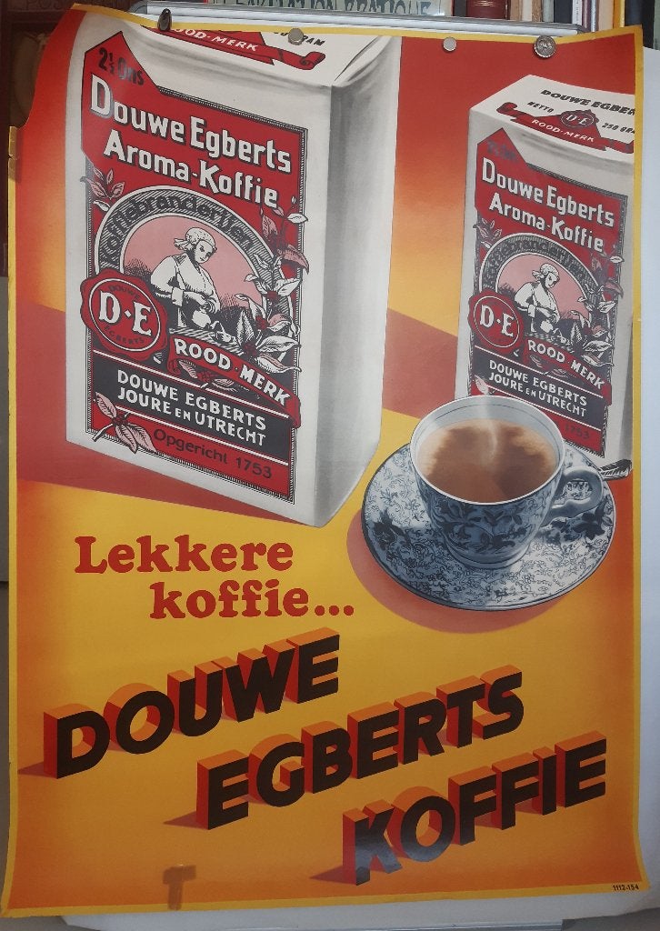 Originele Oude Poster Douwe Egberts Koffie, Verzenden, Deurposter of groter, Reclame, Rechthoekig Staand