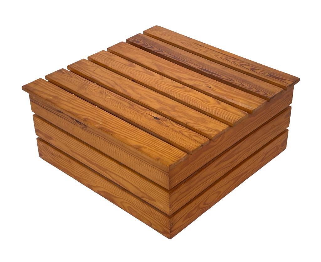 Vintage salontafel bijzettafel slatted grenen jaren 70, Minder dan 55 cm, Gebruikt, Vintage, 60 cm of meer
