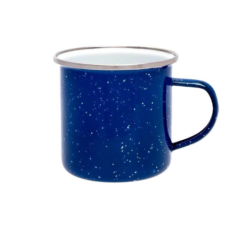 Klassieke Emaille Camping Mok – Donkerblauw Gespikkeld, Ophalen of Verzenden