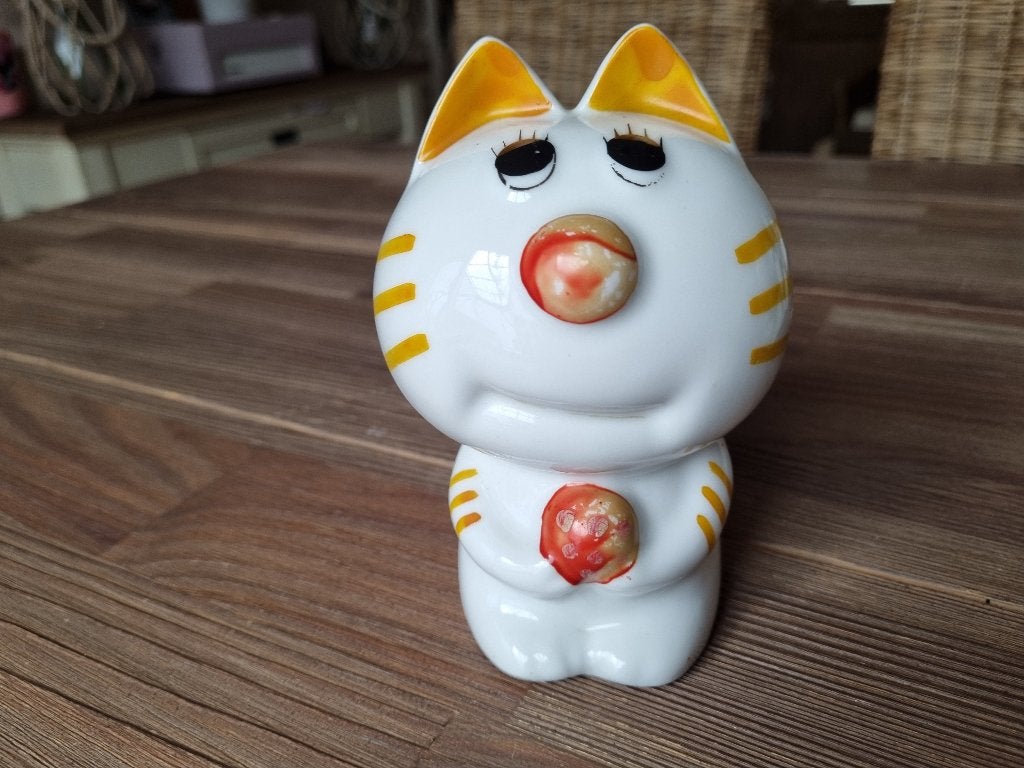 Prachtige Vintage Spaarpot Kat Poes Porselein Made in China, Verzamelen, Verzenden, Gebruikt, Steen, Aardewerk of Keramiek, Dier