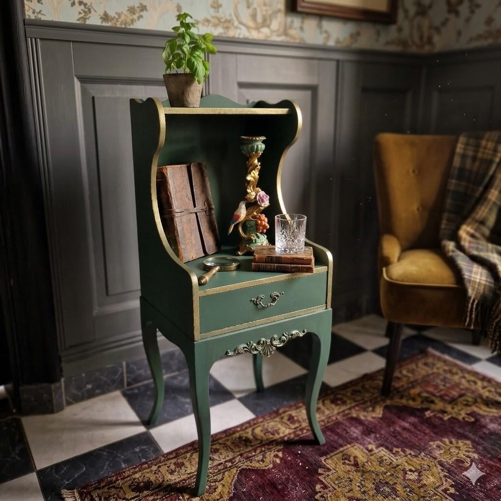 Nachtkastje, telefoontafeltje Groen-Goud, Huis en Inrichting, Slaapkamer | Nachtkastjes, Ophalen, Gegrepen.com@outlook.com, Minder dan 45 cm