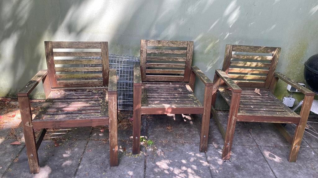 3 gratis tuinstoelen, Tuin en Terras, Tuinstoelen, Ophalen, Gebruikt, Hout
