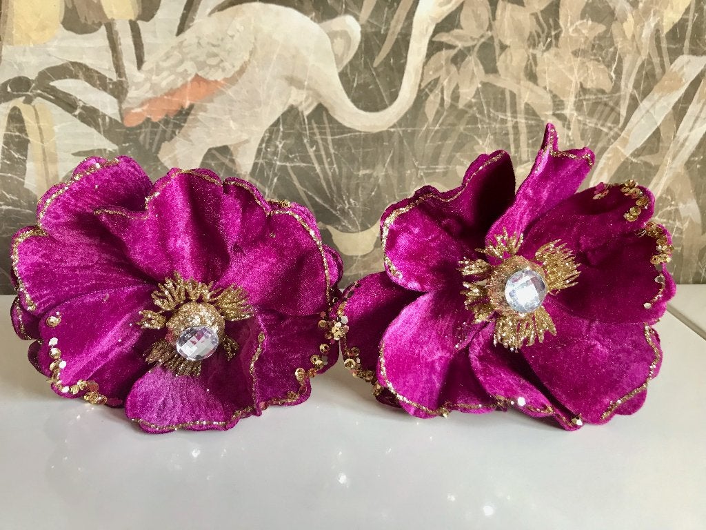 Set kerst bloemen clips fuchsia roze goud glitter steentjes, Ophalen of Verzenden, Nieuw