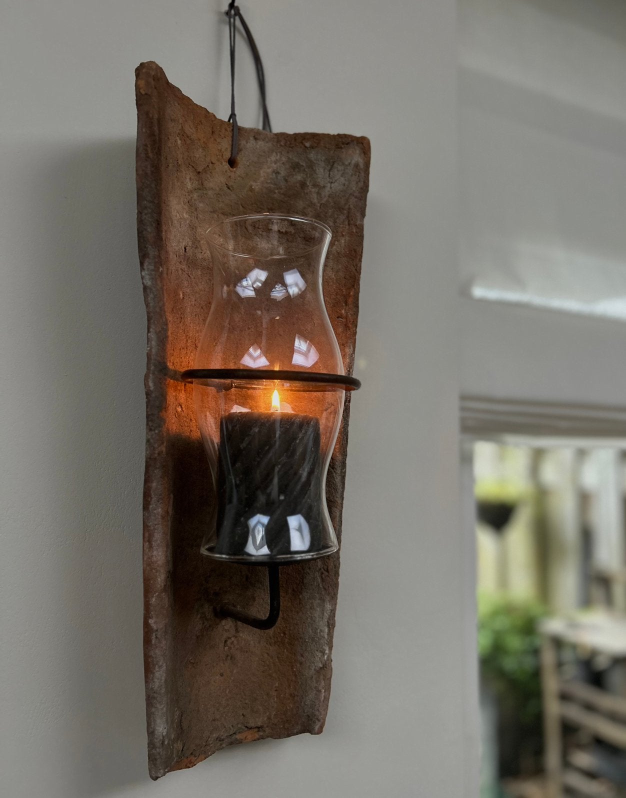 Oude dakpan hurrycane windlicht wandkandelaar, Ophalen