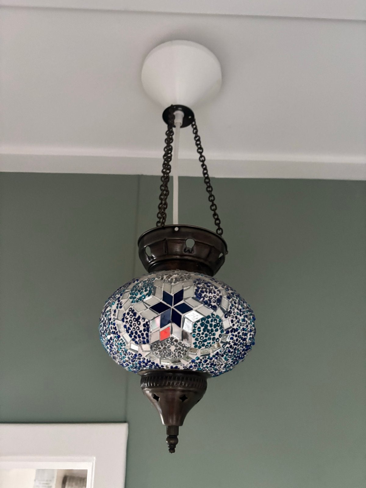 Handgemaakte Turkse Mozaïek Lamp - Blauwtinten, Huis en Inrichting, Lampen | Hanglampen, Ophalen of Verzenden, Zo goed als nieuw