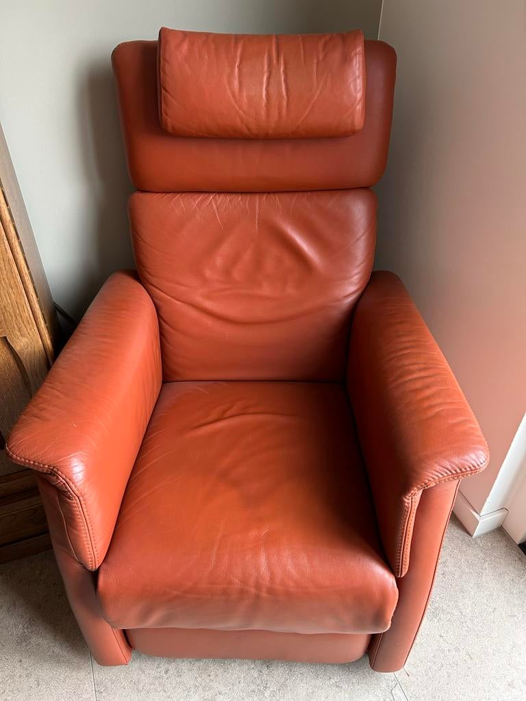 Stawett sta op stoel / relaxfauteuil - leer, Huis en Inrichting, Fauteuils, Ophalen, Gebruikt, Leer, 75 tot 100 cm