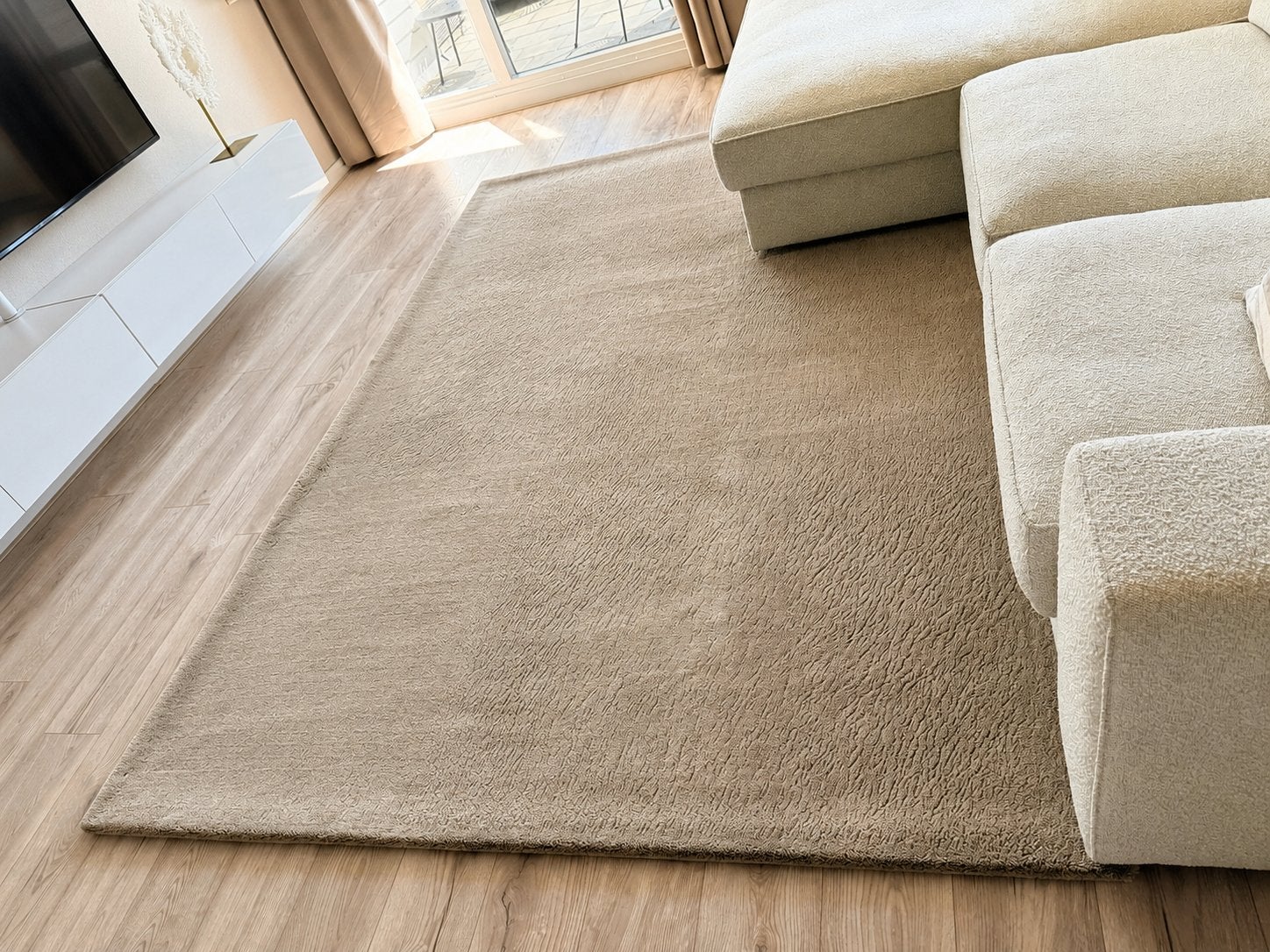 Vloerkleed shine taupe/beige 200x300, Beige, 200 cm of meer, Ophalen of Verzenden, Zo goed als nieuw