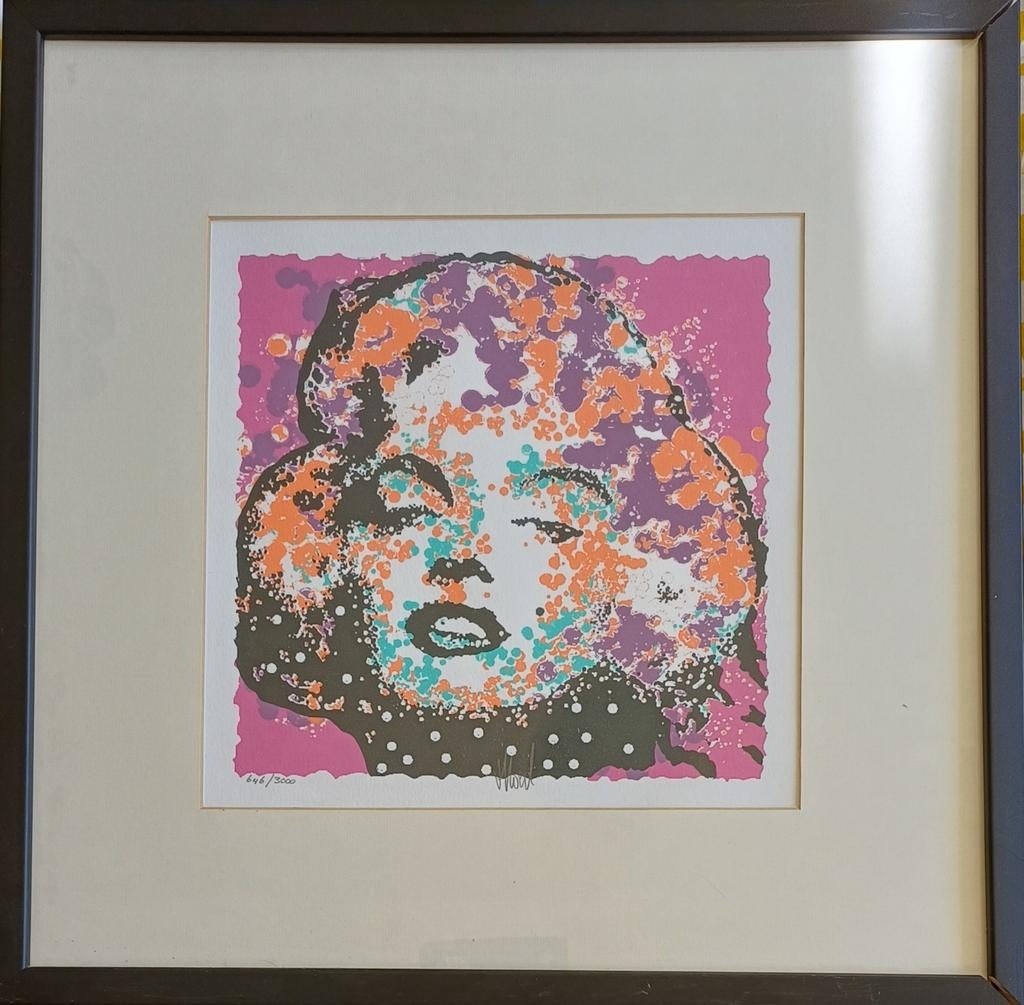 Genummerde litho Ad van Hassel. Roze ed. Marilyn Monroe., Ophalen of Verzenden