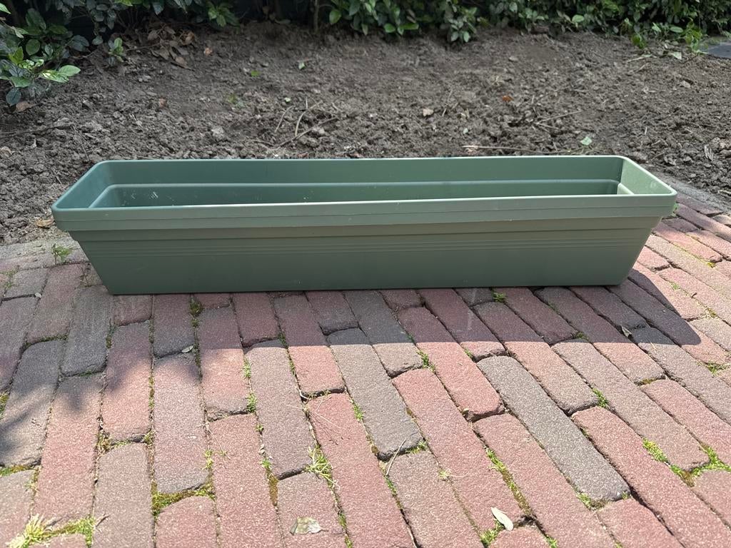 Groene kunststof bloembak voor balkon of tuin, Kunststof, Minder dan 30 cm, Balkon, Ophalen of Verzenden