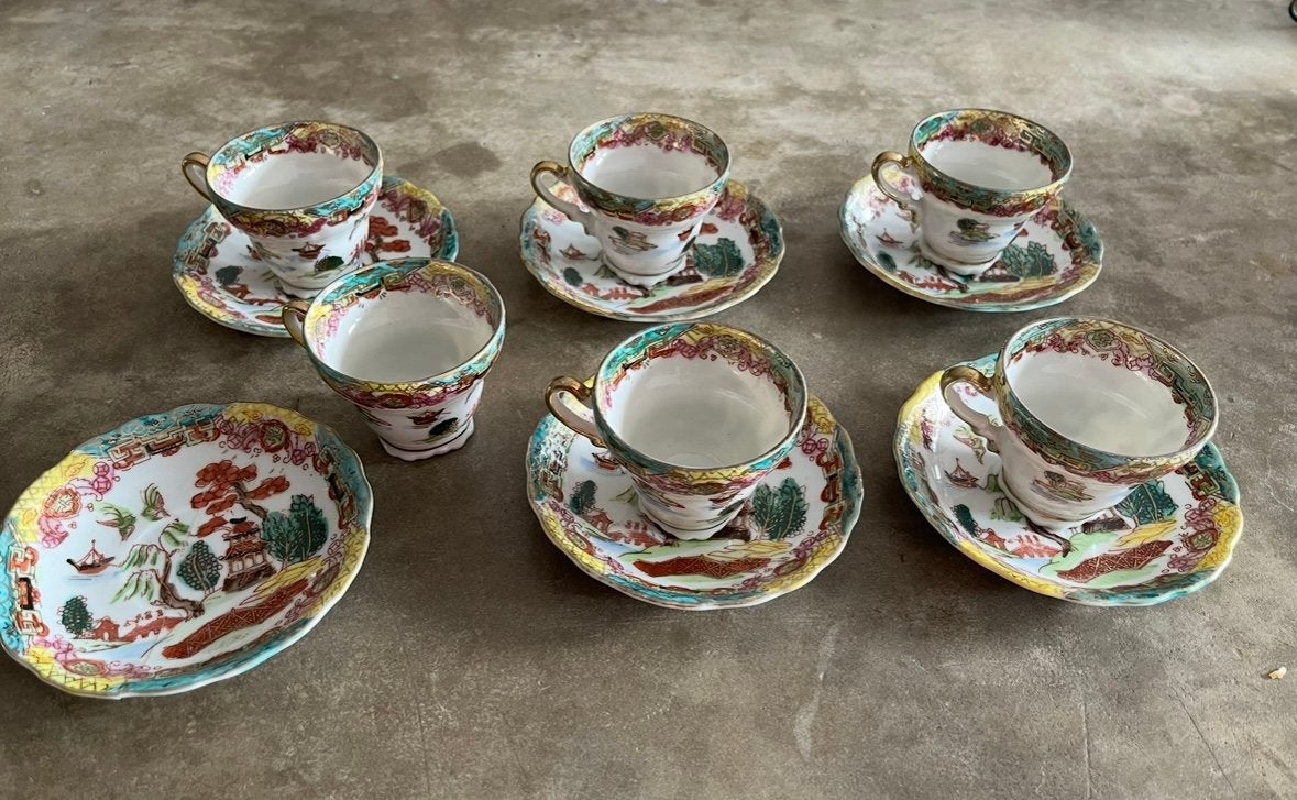 Chinese Tree-patroon  servies kop en schotel 6 x, Ophalen of Verzenden