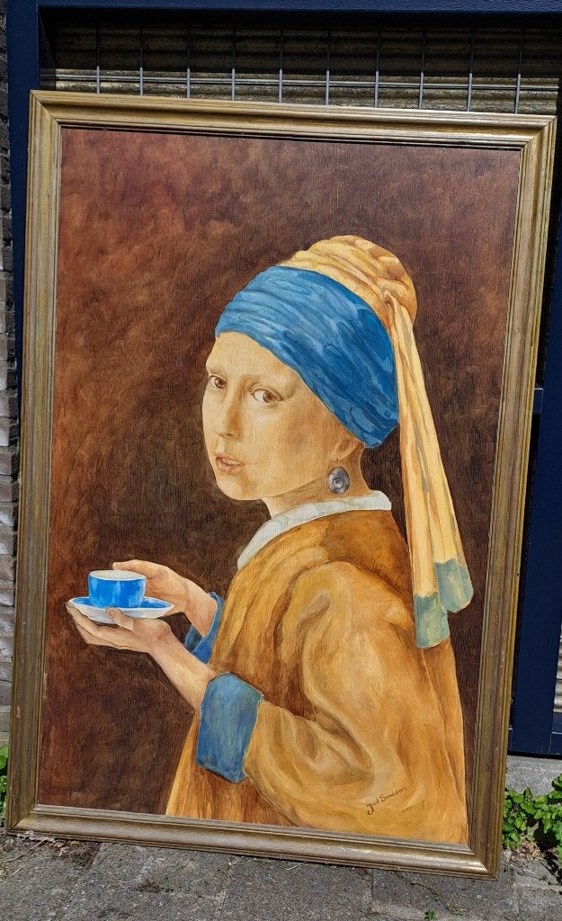 Groot schilderij, meisje met de parel, Ophalen, Gebruikt, 125 cm of meer, Schilderij