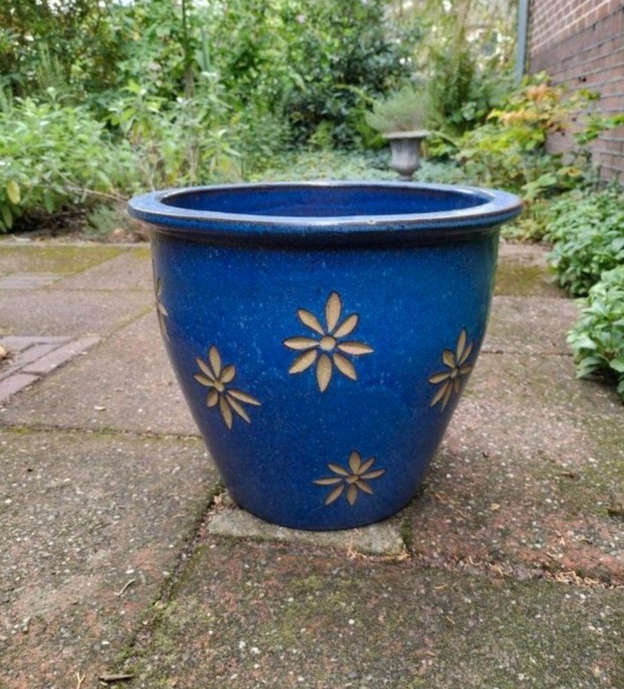 Grote geglazuurde bloempot, Ophalen, Zo goed als nieuw, Rond, Aardewerk