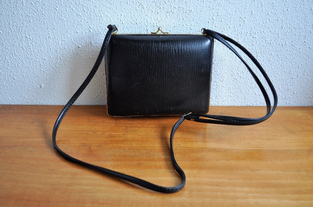 Vintage Hardcase Clutch Tas Avondtas Zwart 18 cm, Ophalen of Verzenden, Gebruikt, Zwart, Avondtasje