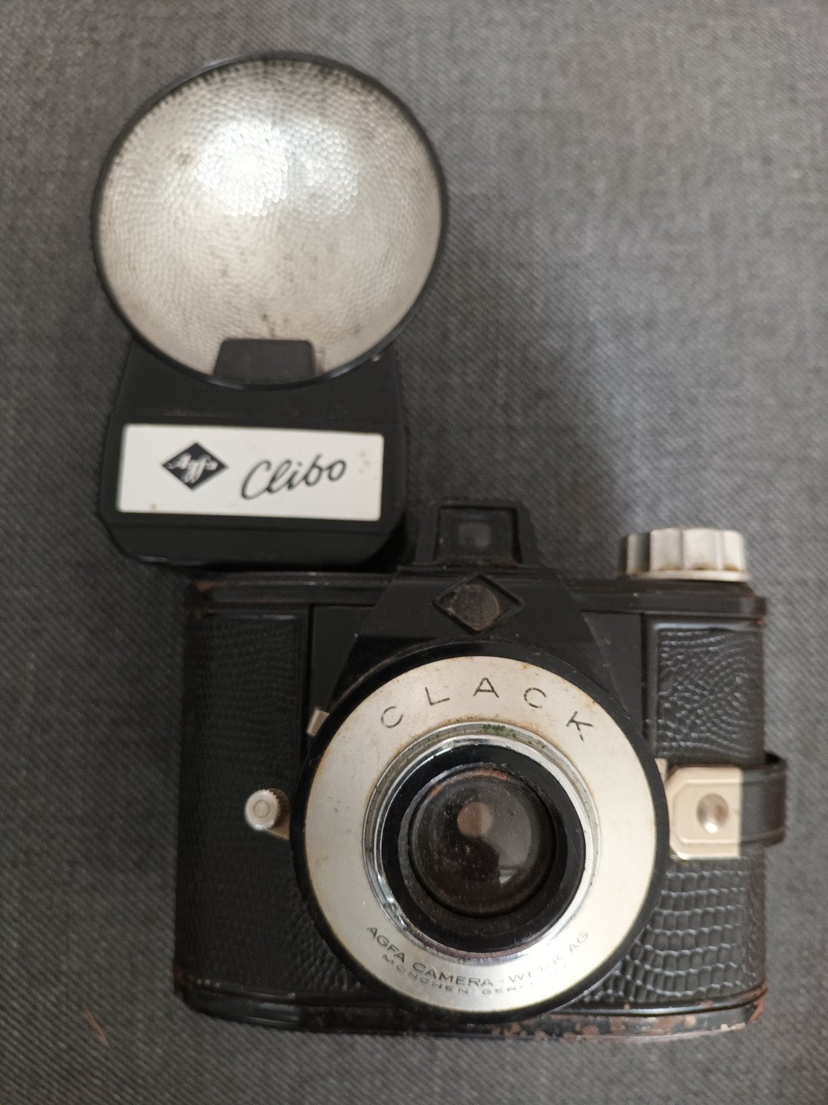 Vintage Agfa Clack camera met Agfa Clibo flitser, Ophalen of Verzenden, Niet werkend, Compact, Overige Merken
