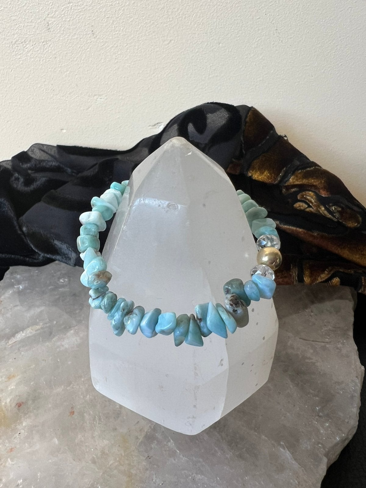 Larimar zilver bergkristal beschermt geluk hoge trilling, Met bedels of kralen, Blauw, Magnolia11, Nieuw