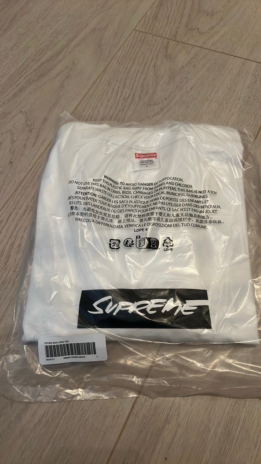 Supreme futura box logo shirt White Large SEALED, Ophalen, Nieuw, Maat 52/54 (L), Wit