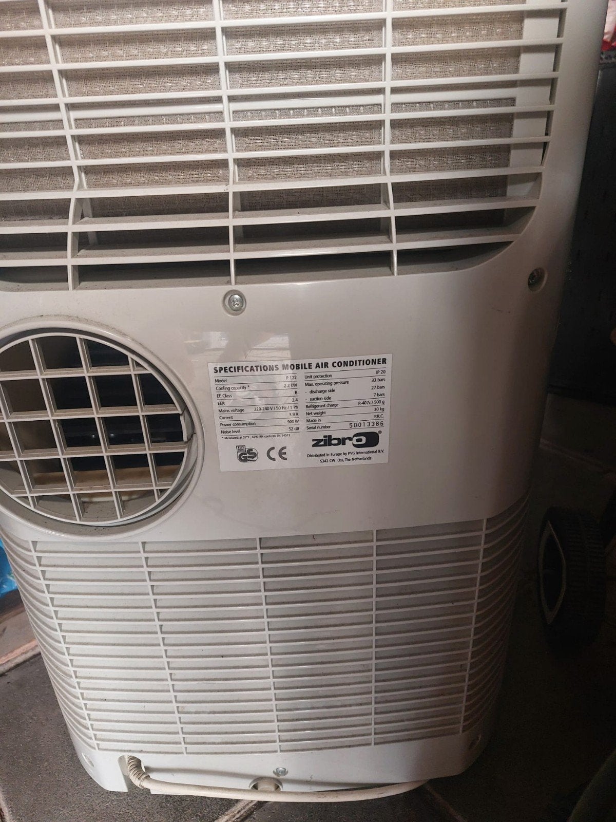 Zibro P122 Mobiele Airco - Koelen en Ontvochtigen, Ophalen, Gebruikt, Minder dan 60 m³, Timer