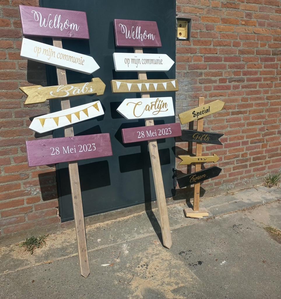 Hand gemaakte Communie borden Wegwijzers pijlen steigerhout, Ophalen of Verzenden