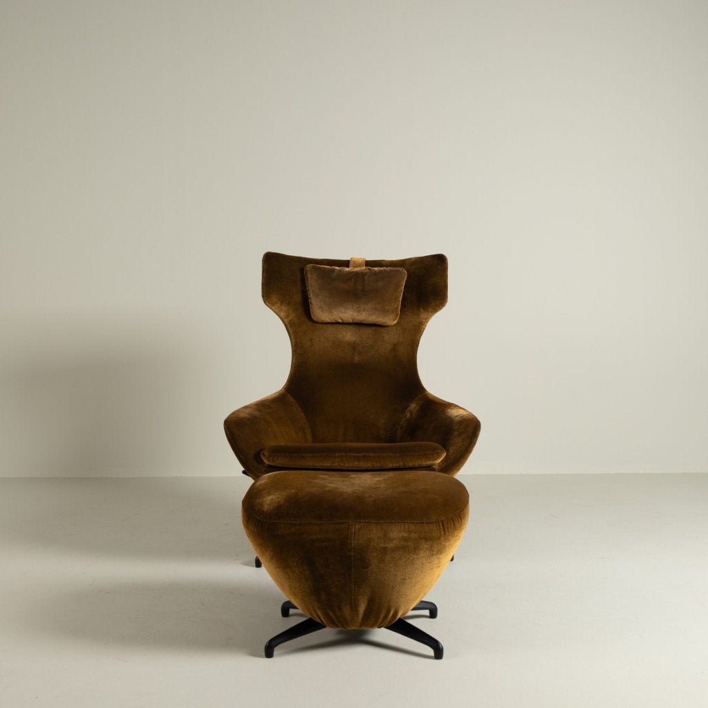 Leolux Caruzzo Plus Fauteuil Goudbruin Stof + Hocker, Huis en Inrichting, Leolux, Zo goed als nieuw, Niet ingevuld, Niet ingevuld