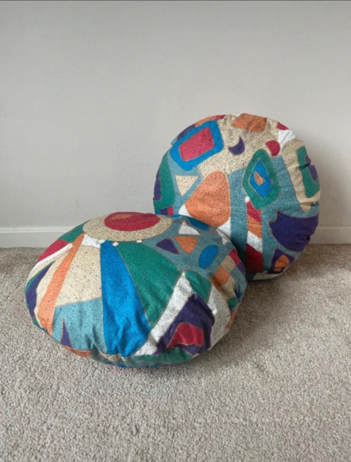 Set van 2 vintage kussens, 41x41cm. 90s 80s print grafisch, Overige merken, Gebruikt, Rond, Sierkussen