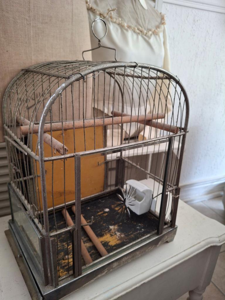 Prachtig brocant vogelkooitje met facet geslepen glas...., Ophalen of Verzenden