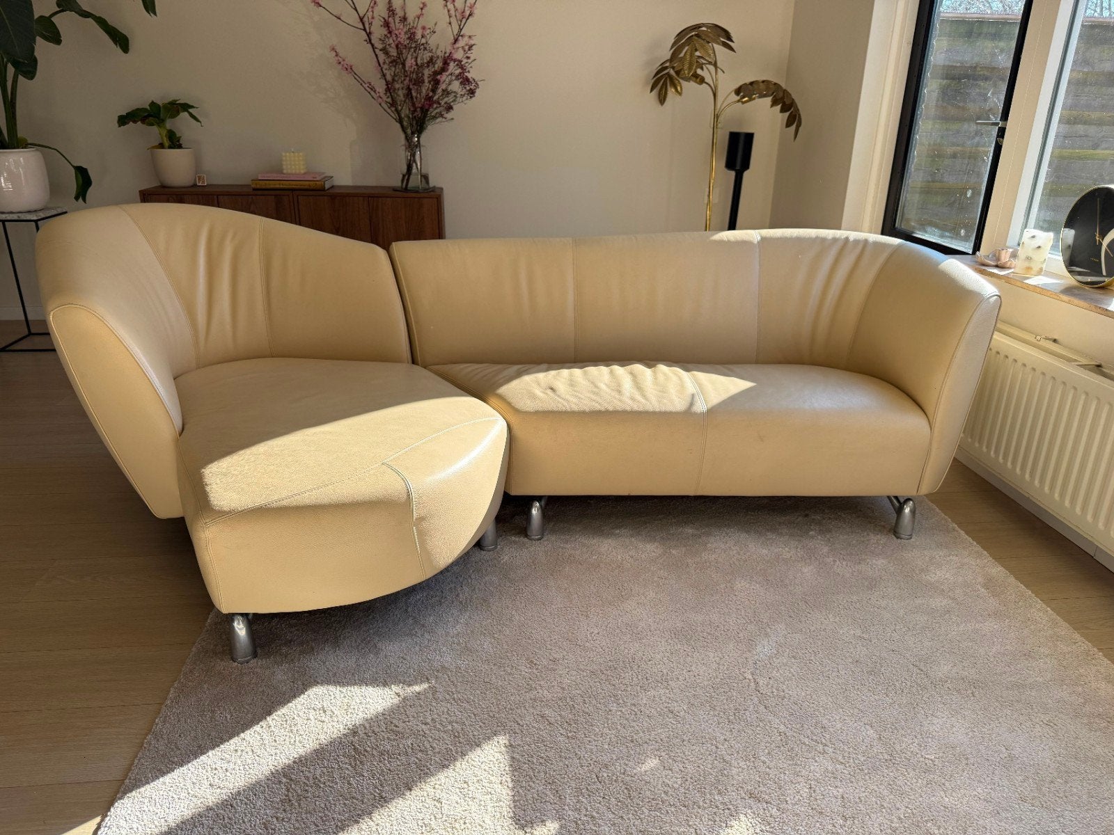 Bank Leolux, Pupilla met Chaise Longue in Senso leer, Ophalen, Gebruikt, Driepersoons, Leer