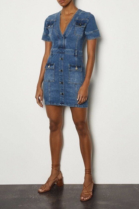 denim jurk Karen Millen maat 10/38, Kleding | Dames, Karen Millen, Blauw, Nieuw, Boven de knie