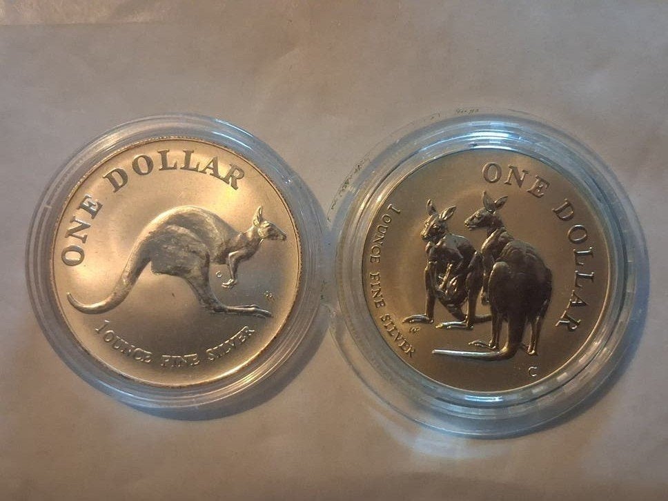 2x Zilveren Australische Kangaroo Munten 1993 & 1999, Postzegels en Munten, Verzenden, Setje, Zilver