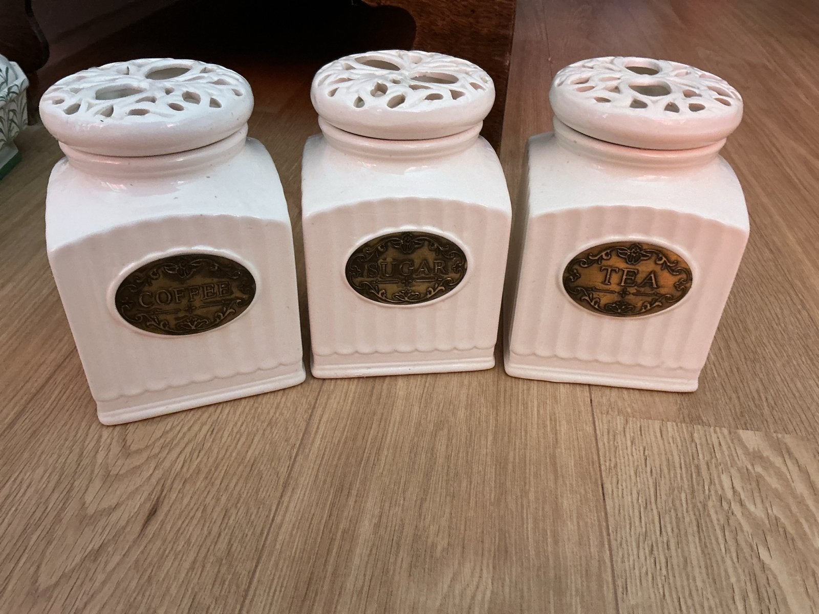 Riverdale Set van 3 keramische voorraadpotten koffie t suike, Ophalen, Gebruikt, Voorraadpot, Steen/keramiek