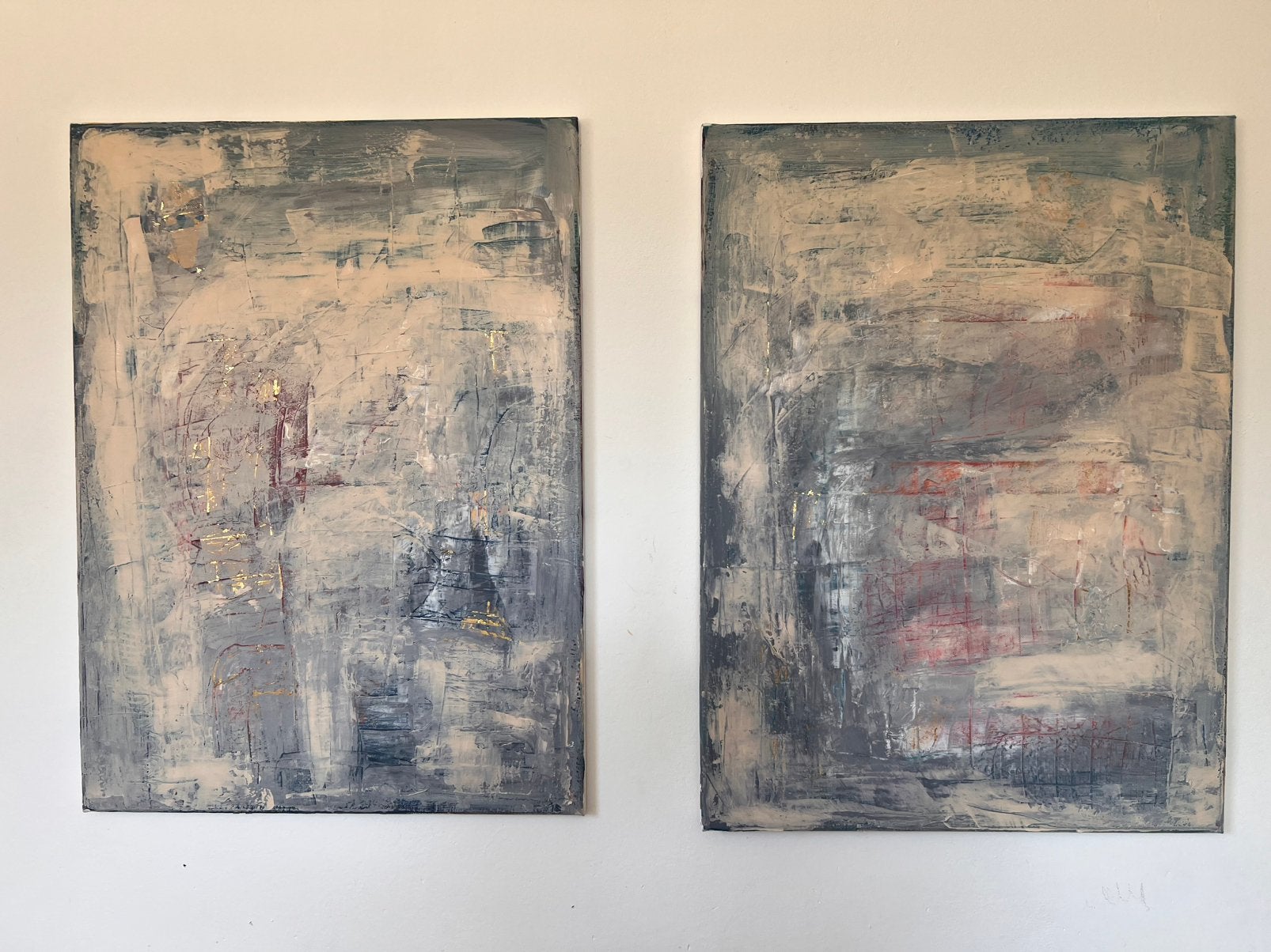 Abstracte 2 luik schilderijen 55x75, Antiek en Kunst, Ophalen of Verzenden