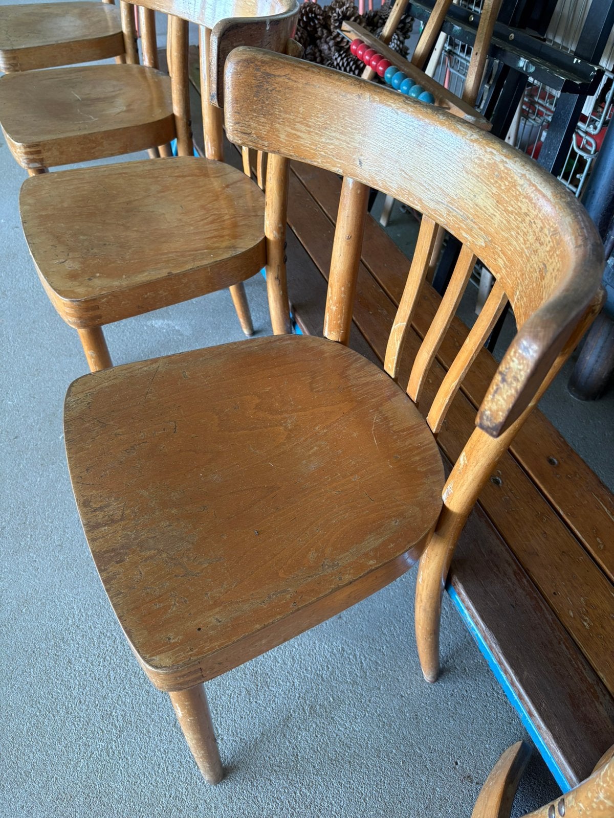 6 (+1) caféstoelen vintage, Ophalen, Gebruikt, Bruin, Vintage landelijk