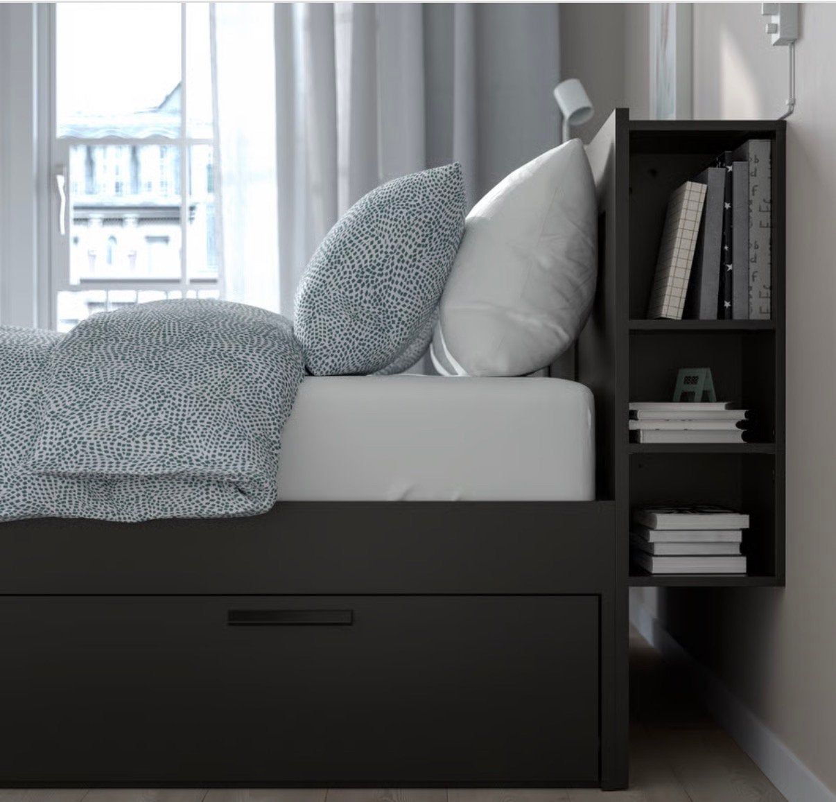 Ikea bed brimnes, Ophalen, Verstelbaar, Zwart, Tweepersoons