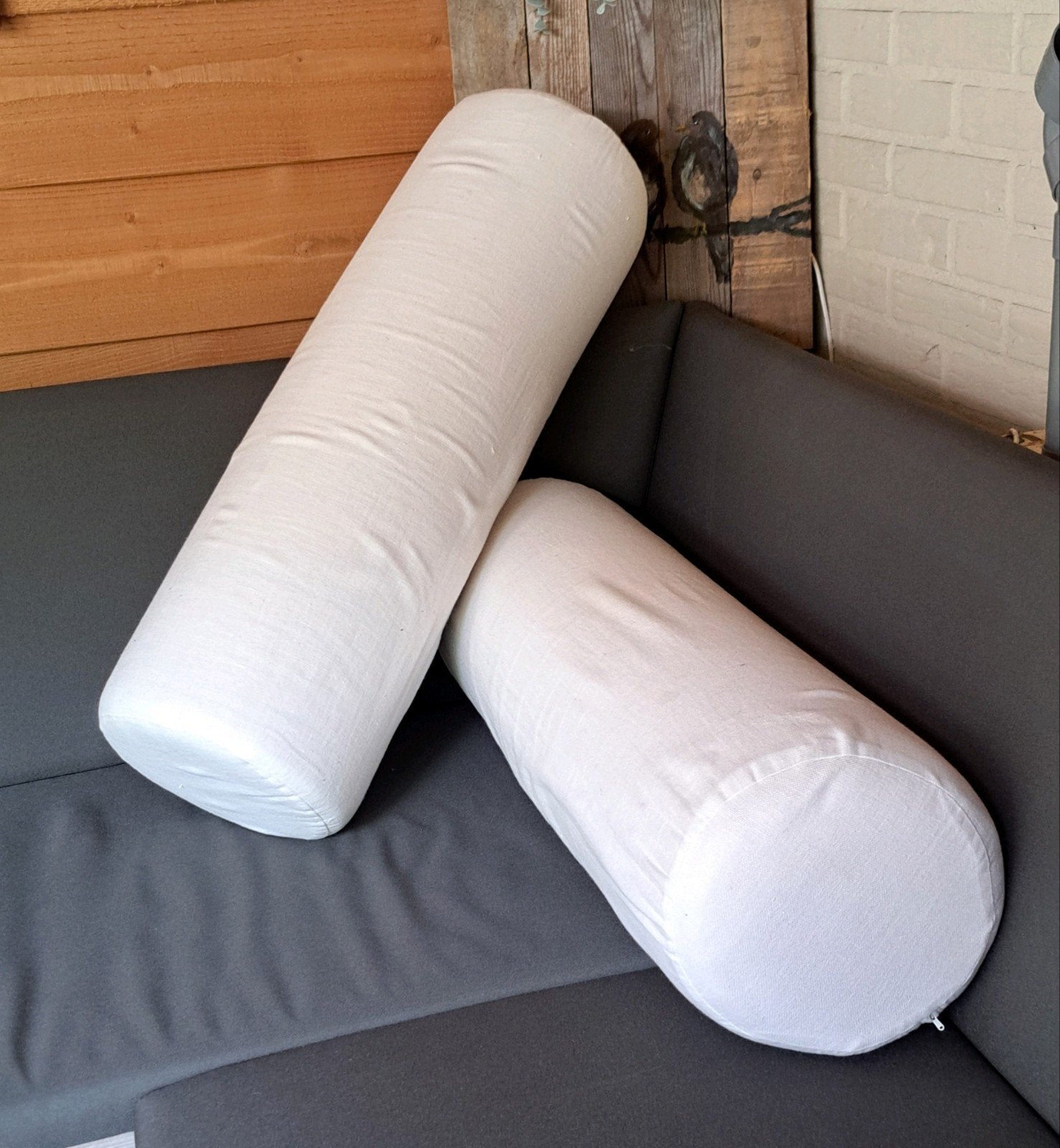 Twee stevige kussenrollen met linnen hoes 80*25 cm, Ophalen, Overige kleuren, IKEA, Rond